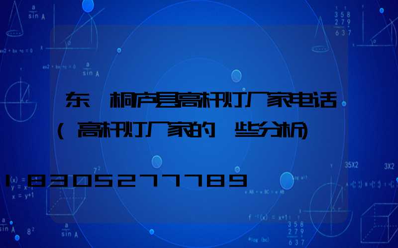 东莞桐庐县高杆灯厂家电话(高杆灯厂家的一些分析)