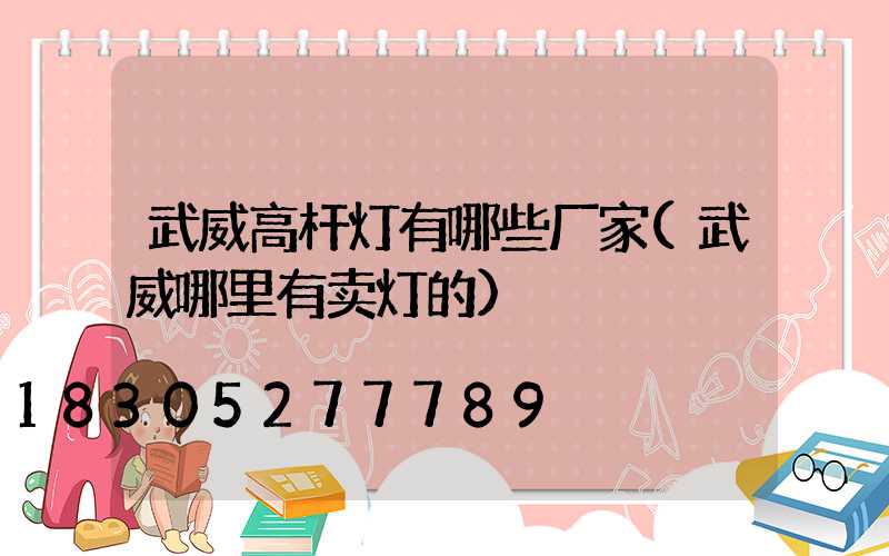 武威高杆灯有哪些厂家(武威哪里有卖灯的)