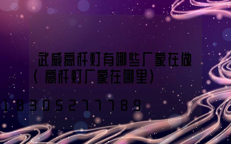 武威高杆灯有哪些厂家在做(高杆灯厂家在哪里)